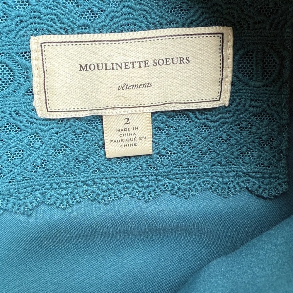 Anthropologie Moulinette Soeurs Baikal Teal Floral Tea Length Fit & Flare Size 2 - Picture 3 of 14